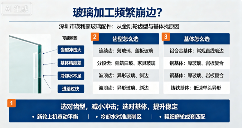 玻璃加工频繁崩边？聊聊金刚轮齿型、基体材质对磨削稳定性的影响