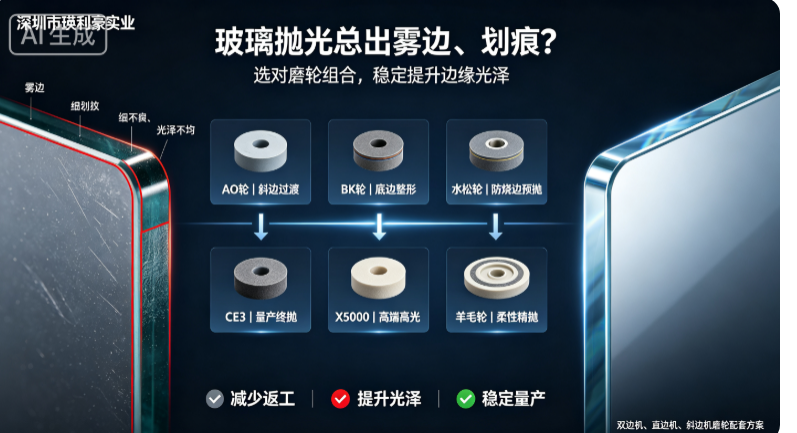 深圳市瑛利豪实业：玻璃抛光总出雾边、划痕？AO/BK/水松轮/CE3/X5000/羊毛轮全套选型指南