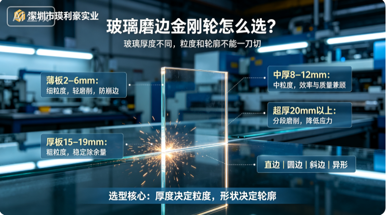 深圳市瑛利豪实业：玻璃磨边金刚轮怎么选？看玻璃厚度定粒度与轮廓