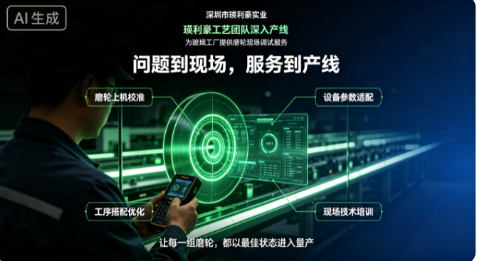 瑛利豪工艺团队深入产线，为玻璃工厂提供磨轮现场调试服务