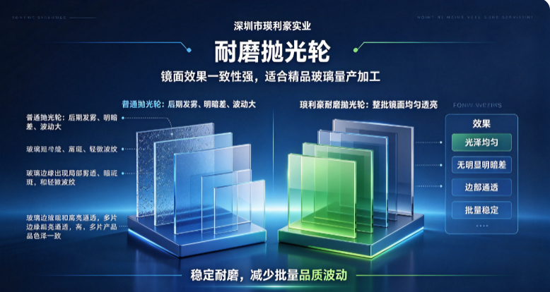 深圳市瑛利豪实业：耐磨抛光轮，镜面效果一致性强，适合精品玻璃量产加工