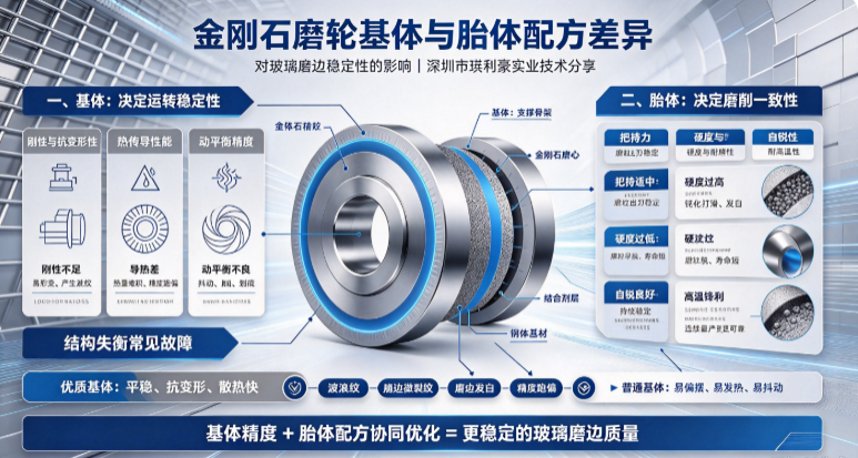 金刚石磨轮基体与胎体配方差异，对玻璃磨边稳定性的影响