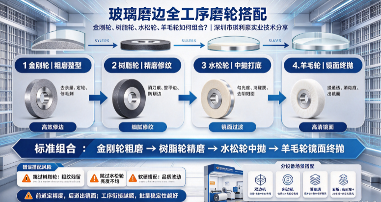 玻璃磨边全工序磨轮搭配：金刚轮、树脂轮、水松轮、羊毛轮如何组合？