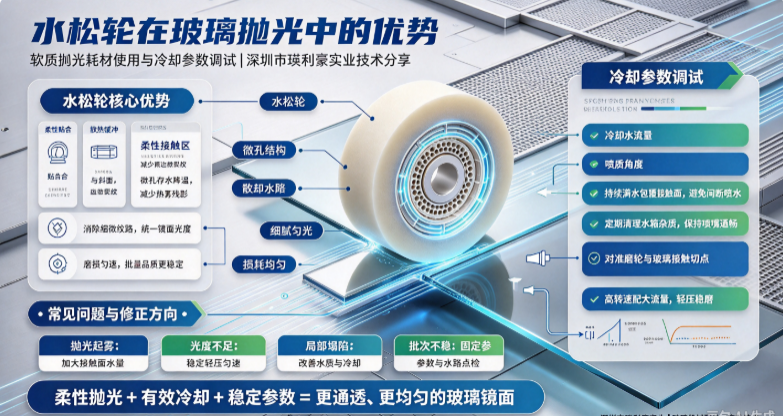 深圳市瑛利豪实业：水松轮在玻璃抛光中的优势：软质抛光耗材使用与冷却参数调试